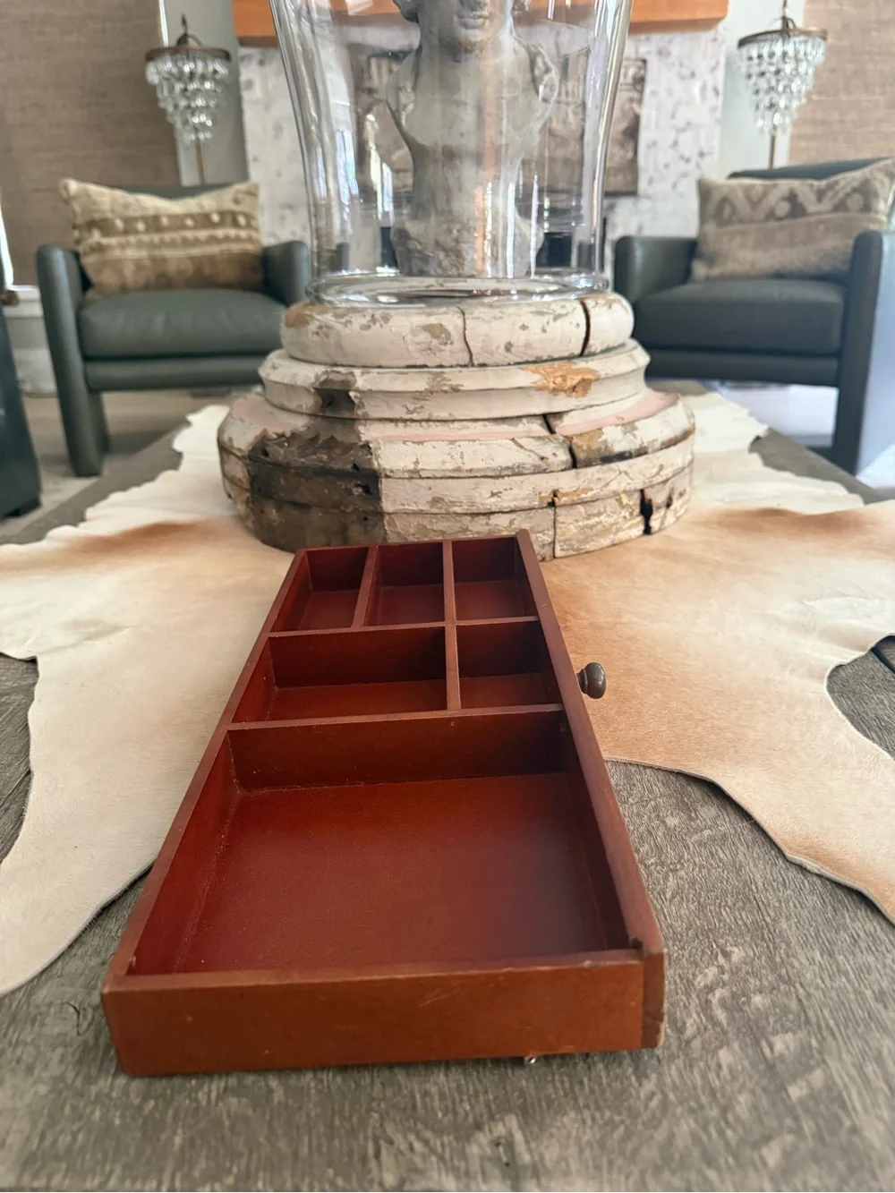 Wooden Desk Organizer Tray in Rust Brown - Display Trinket Shelf